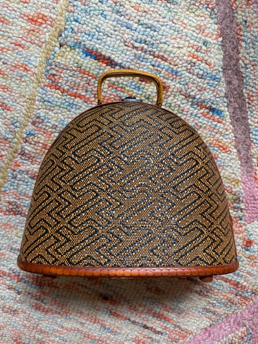 Vintage Brown and Black Woven Dome Handbag